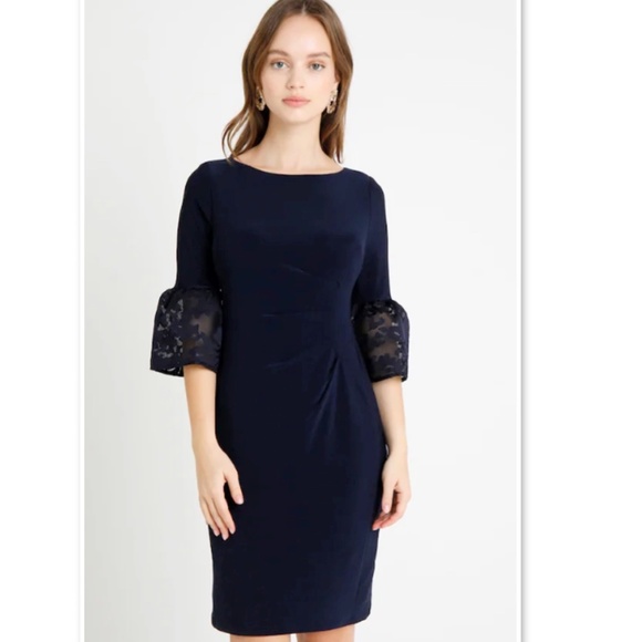 Ralph Lauren Konatta Ruched Lace Bell Sleeve Dress - Picture 2 of 4